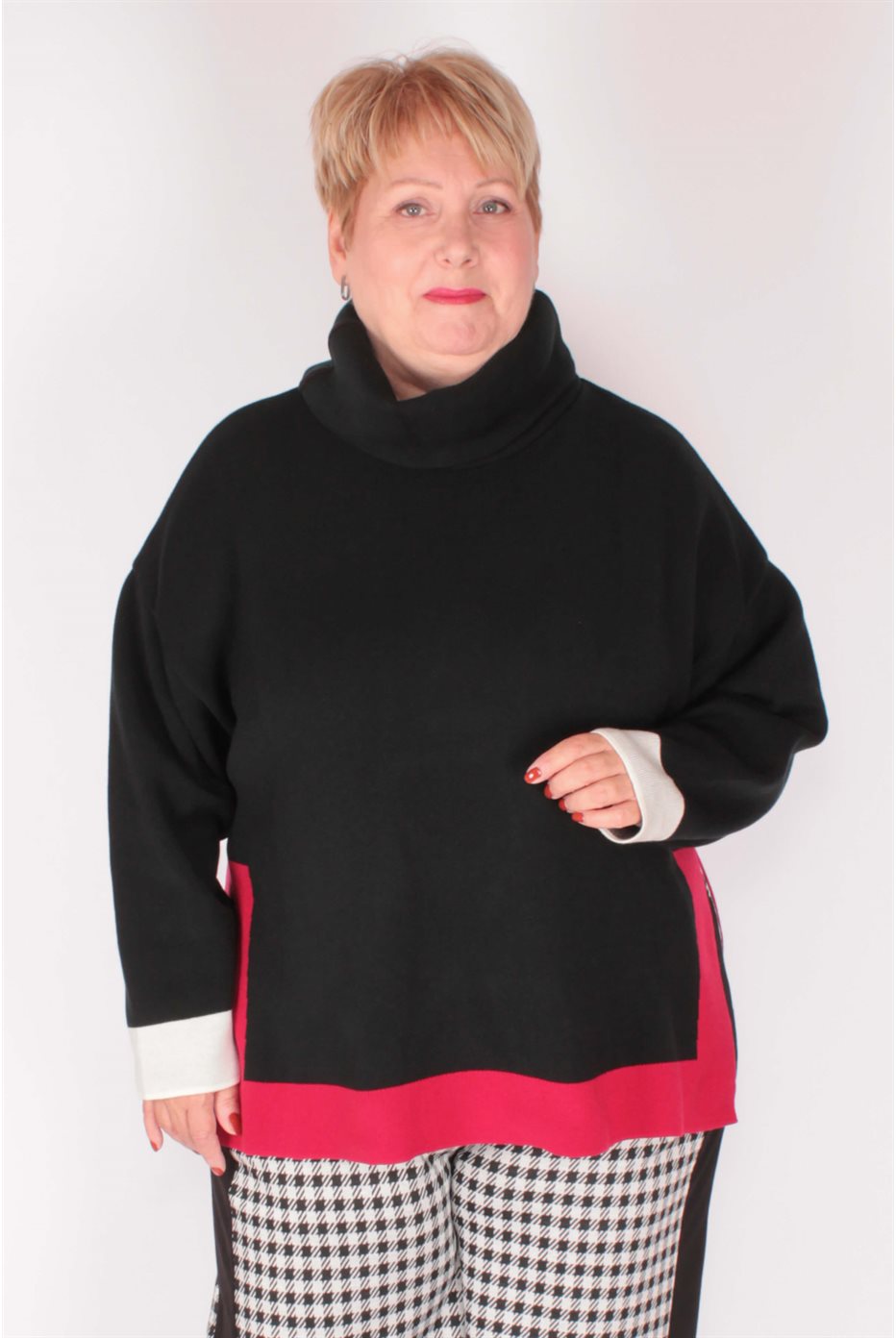 Pull Mat Fashion Noir / Rouge / Ecru